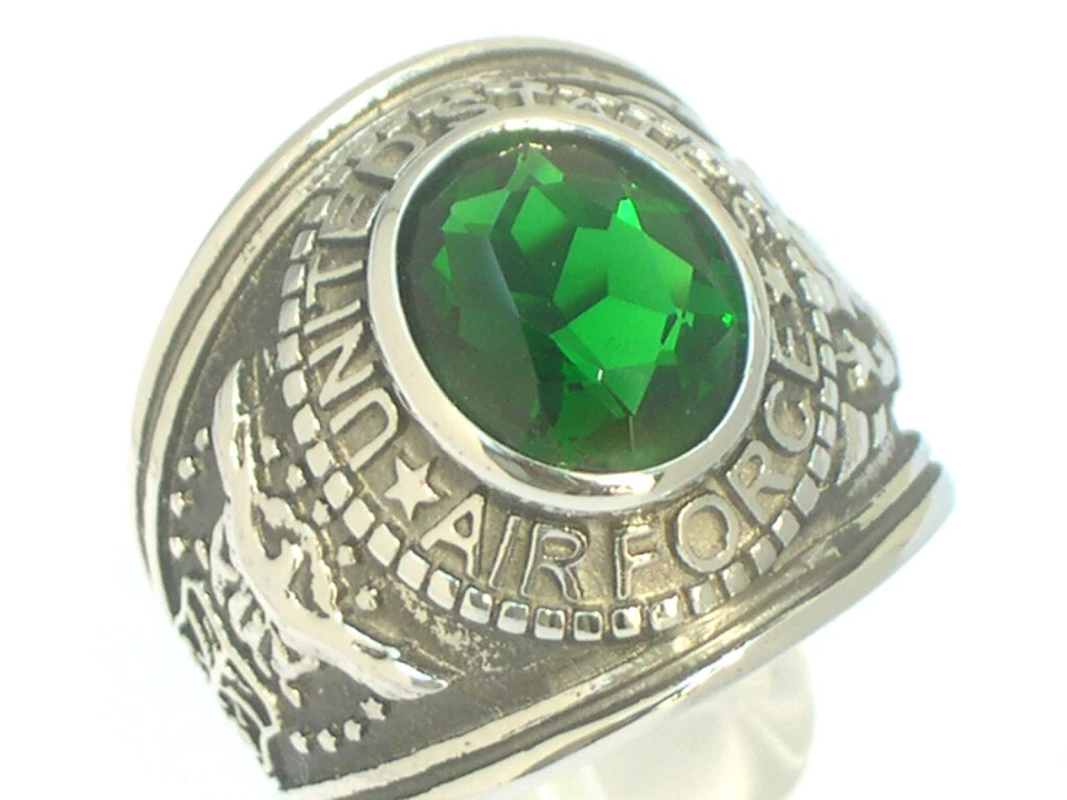 Anillo sintético verde militar de acero inoxidable de la Fuerza Aérea de los Estados Unidos para hombre 7-15 Foto 4 de 4