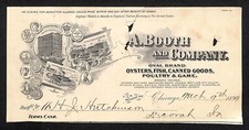 A. Booth and Co. Oysters Fish Chicago Hutchinson* 1899 Cut Billhead - Scarce