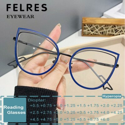 Women Metal Cat Eye Anti Blue Light Reading Glasses Fashion