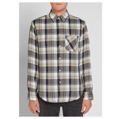 Rag & Bone Beach Overshirt in Bark Check Patch Pocket to Chest Tan Black Women M