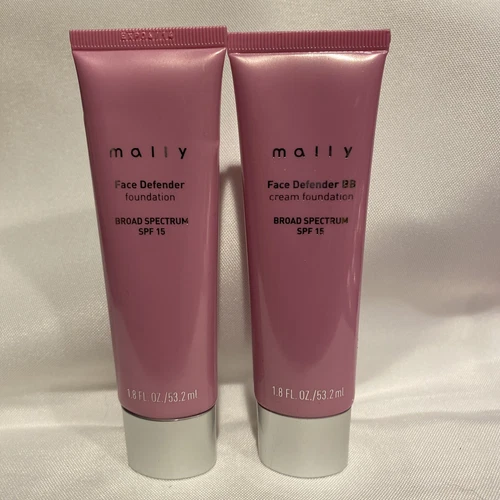 2 Pk Mally Face Defender Foundation SPF 15 Sunscreen MEDIUM  1.8 oz NWOB