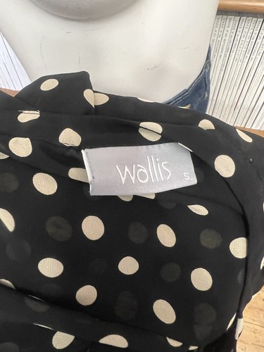 Wallis Ladies S 10 Top Blouse Shirt Sheer Polka Dot Print Frilly Loose - Picture 7 of 8