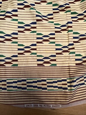AFRICA Super Wax Printed Cream Rust Green Blue Geometric Stripe Check 5+ yd