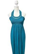 A.N.A Maxi Crochet Top Halter Summer Dress Turquoise Size Medium Boho Prairie