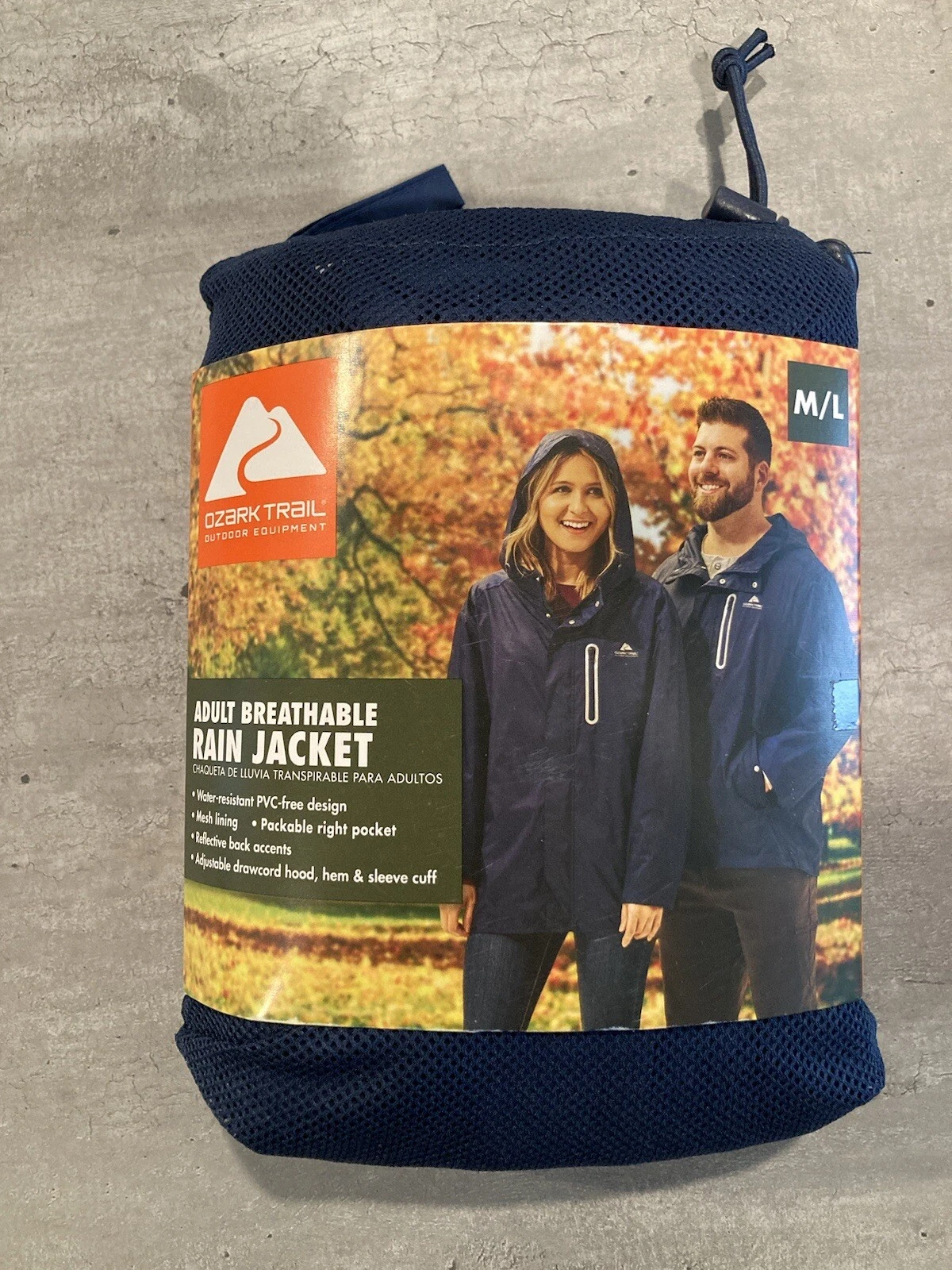 Ozark Trail - M/L - Adult Breathable Rain Jacket - Blue - Hood - Packable - New