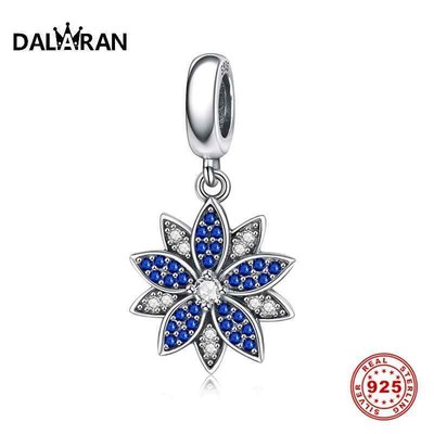 Sterling Silver Snowflake Charm With Blue CZ - Christmas Bracelet Pendant