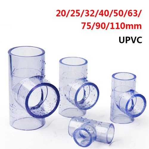 20/25/32/40/50/63/75/110mm Clear UPVC Equal Tee Connector T Sleeve Pipe Fittings