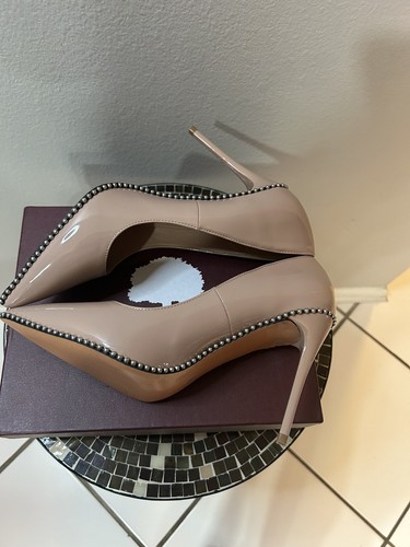 Bigtree Tan Pointed Toe High Heel Silver Studded Shoes Size42/9.5 - Picture 5 of 13