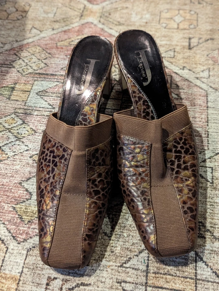 Y2K J. Renee Cuero Cocodrilo Repujado Marrón Puntera Cuadrada Tacones Mules Corpcore 7.5 Foto 2 de 4