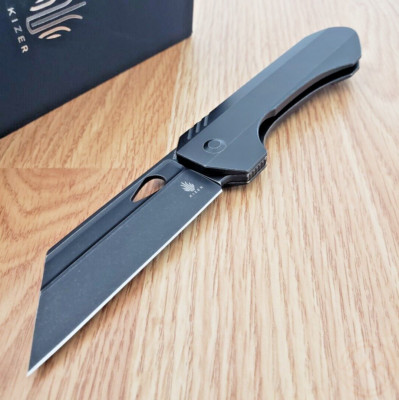 Kizer Cutlery Huldra Folding Knife 3.13'' S35VN Steel Blade Black Titanium Handle
