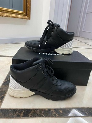 chanel sneakers womens black and white