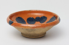 Antique Black Spots on Orange Mochaware Low Bowl 1860's, 3 5/8"
