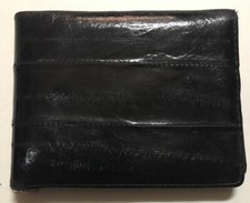 Vintage Black Genuine Eel Skin Bi Fold Wallet