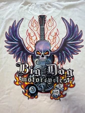 NEW BIG DOG MOTORCYCLES WHITE T-SHIRT SKULL GUITAR W/ WINGS