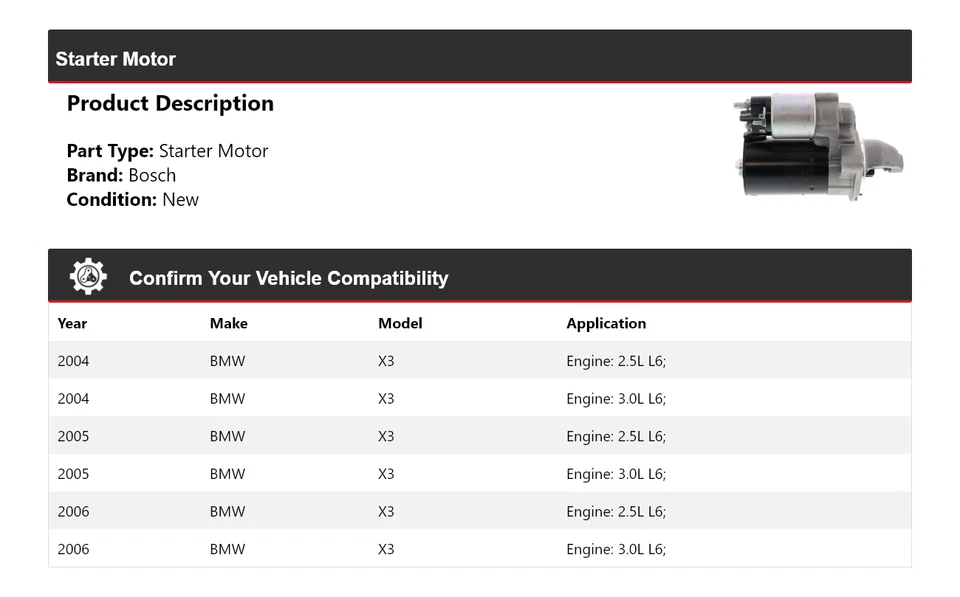 For 2004-2006 BMW X3 Bosch Starter (New) 2005 - Image 2 of 4