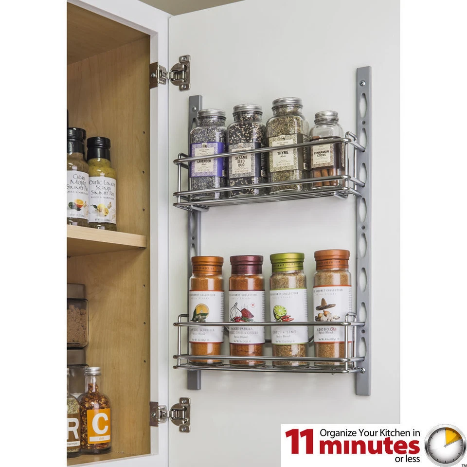 HARDWARE RESOURCES 2 Tier Door Mount Kitchen Cabinet Spice Rack Holder, Jar Holder, Wall Mountable
