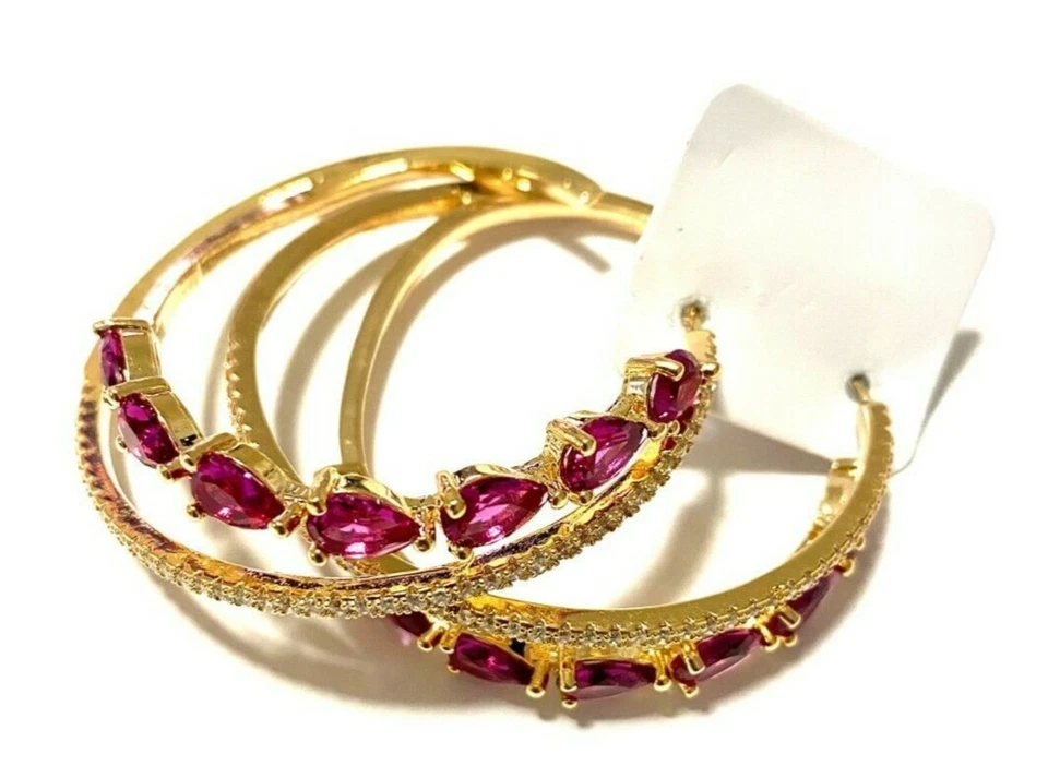 Pendientes de oro dorado con circonitas y amatista - Joyería brasileña chapada en oro Foto 4 de 4