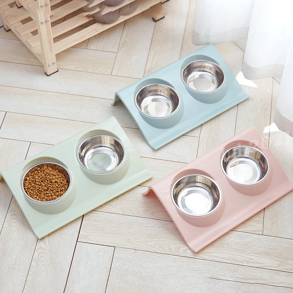 Alimentador de acero inoxidable para perros gatos tazones dobles para mascotas plato de comida de agua Foto 3 de 4