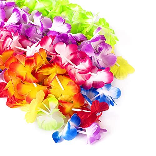 56 Counts Hawaiian Leis, Luau Party Supplies of Elastic Flowers Necklaces, He... - Picture 3 of 7