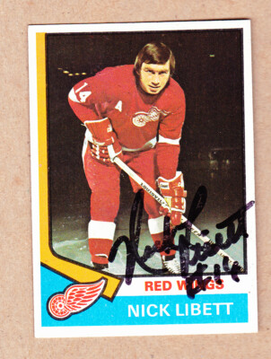 Nick Libett signed 1974-75 Topps hockey card#193-Detroit Red Wings