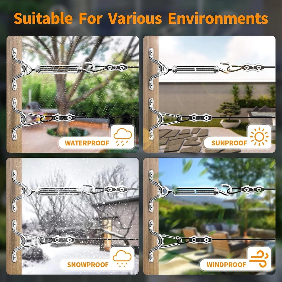 String Light Hanging Kit,164 Ft Nylon Coated Stainless Steel 304 Wire Rope, Stri - Image 2 of 4