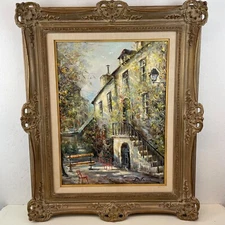 Lucien DeLarue Original Oil Painting  Street Scene Courtyard Canvas Signed