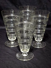 ANCHOR HOCKING 6.5" Fountain Style BANDED RINGS Iced Tea Glass - RARE Set Of 4