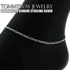 Real 925 Sterling Silver 7" 8" 9" 10" 11" 12" Figaro Anklet or Bracelet 2mm