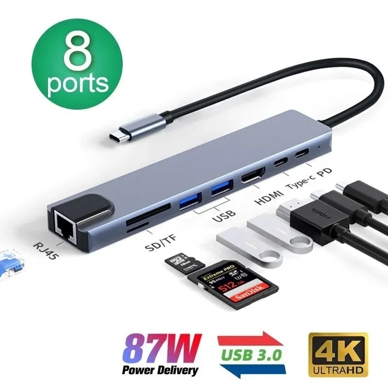 8-in-1 USB-C HUB 4K Thunderbolt 3 Docking Station MacBook Air M1 iPad Pro RJ45 - Image 3 of 4