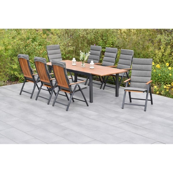 Merxx GartenmöBel Athos Set 17Tlg. 8 Klappsessel + 8 Kissen, Grau+1 Ausziehtisch-image