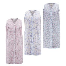 Women's Pearl Snap Button Lightweight Robe Sleeveless Floral Duster Nightgown