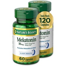 Nature's Bounty Melatonin 10 mg Sleep Aid Capsules, 60 Ct Twin Pack, 120 Total