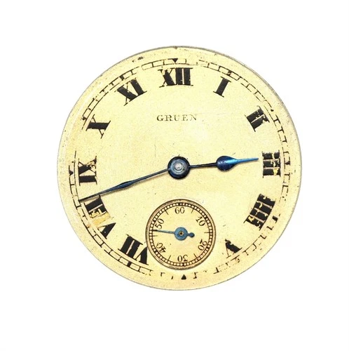 ANTIQUE ART DECO GRUEN HAND WOUND 15J POCKET WATCH MOVEMENT STERLING SILVER DIAL