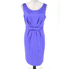 Madison Leigh Dress Womens 10 Purple Texture Lined Waist Bow Back Zip Party