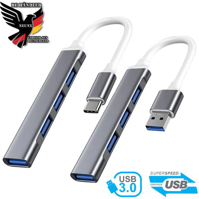 USB 3.0 Hub USB C Verteiler  USB A Splitter Multiport Adapter für PC Laptop 4in1
