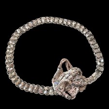 Vintage Sequin Crochet Ring Belt Silver Circles Tie Closure 1970s Small/Medium