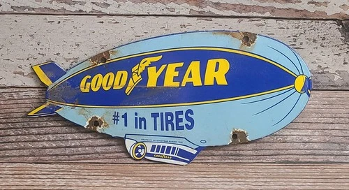 Vintage Goodyear Tires Blimp Porcelain Metal Sign