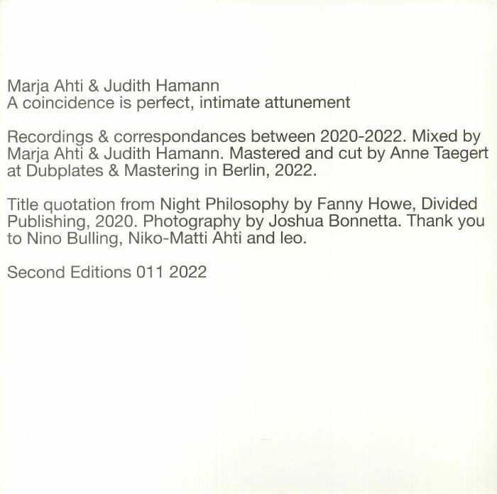 AHTI, Marja/JUDITH HAMANN - A Coincidence Is Perfect Intimate Attunement - LP
