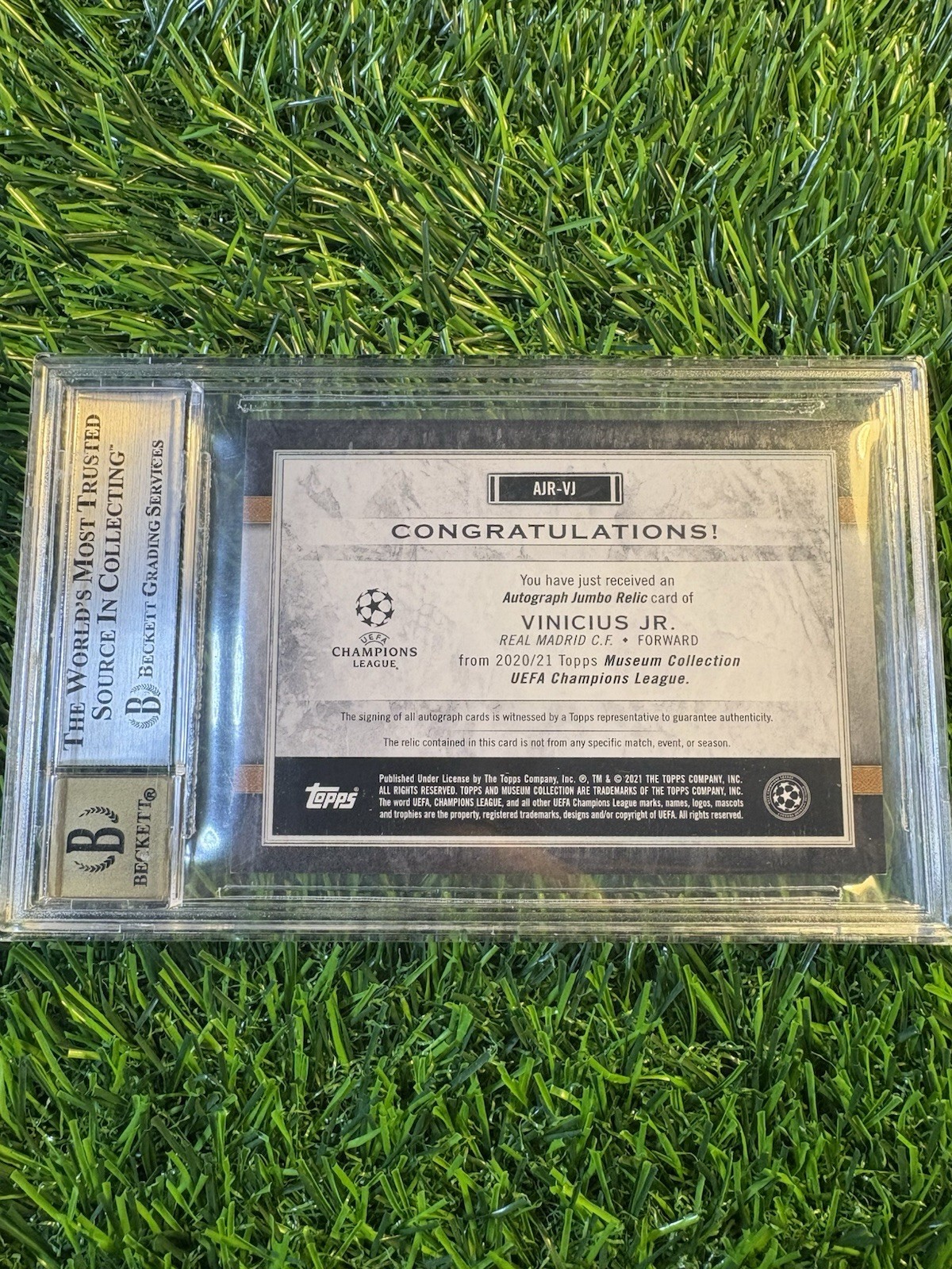 2020-21 Topps Museum UEFA Vinicius Vini Jr Jumbo Patch Auto /75 #AJR-VJ Brazil view 2