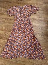 Faithfull The Brand Orange Purple Floral Midi Dress Size 6