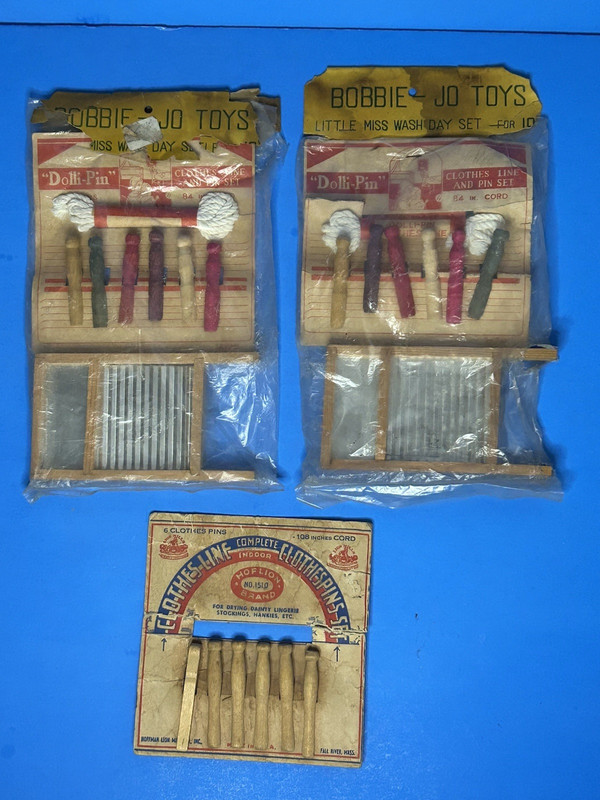 2 LITTLE MISS WASH DAY SETS-Bobbie Jo Toys-Clothes line, Pin, Wash Board-1 Extra