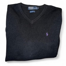 Vintage Polo-ralph-Lauren Men's Black V Neck sweater XL Lambs Wool