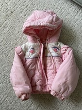 Vintage London Fog Baby Girls Pink Puffer Jacket Rainbow Hearts 18M Hooded