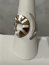 Vintage Taxco Mexico 925 Sterling Silver Tigers Eye Inlay Ring Size 9.25