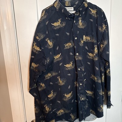 Columbia Sportswear Whitetail Deer Hunting Navy Blue Cotton Button Down XXL