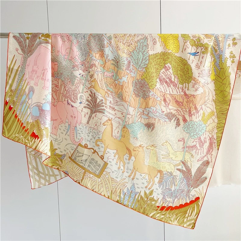 Animals Print Pure Twill Silk Bandana Wrap Scarf Large Square Shawl Kerchief 53"