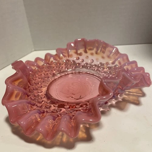 Fenton Pink Opalescent Hob Nail Turned Up Edge Small Plate