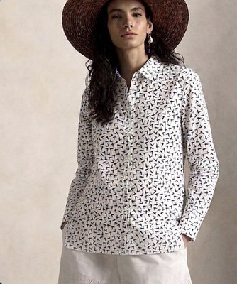 FOXCROFT WOMEN WRINKLE FREE SHIRT 8 RESORT COASTAL BIRD PRINT GRANDMA MINIMALIST