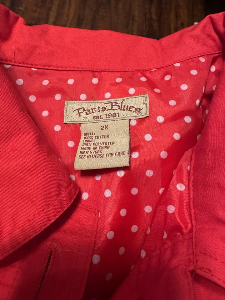 Abrigo Paris Azul Rojo Botón Guisante Talla 2XL Para Mujer Elegante Preppy Lunares Foto 3 de 4