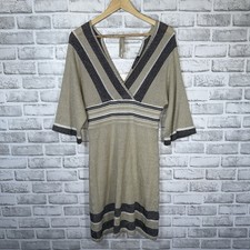 Metric Women’s Knit Sweater Dress Beige & Black Striped Boho Style S